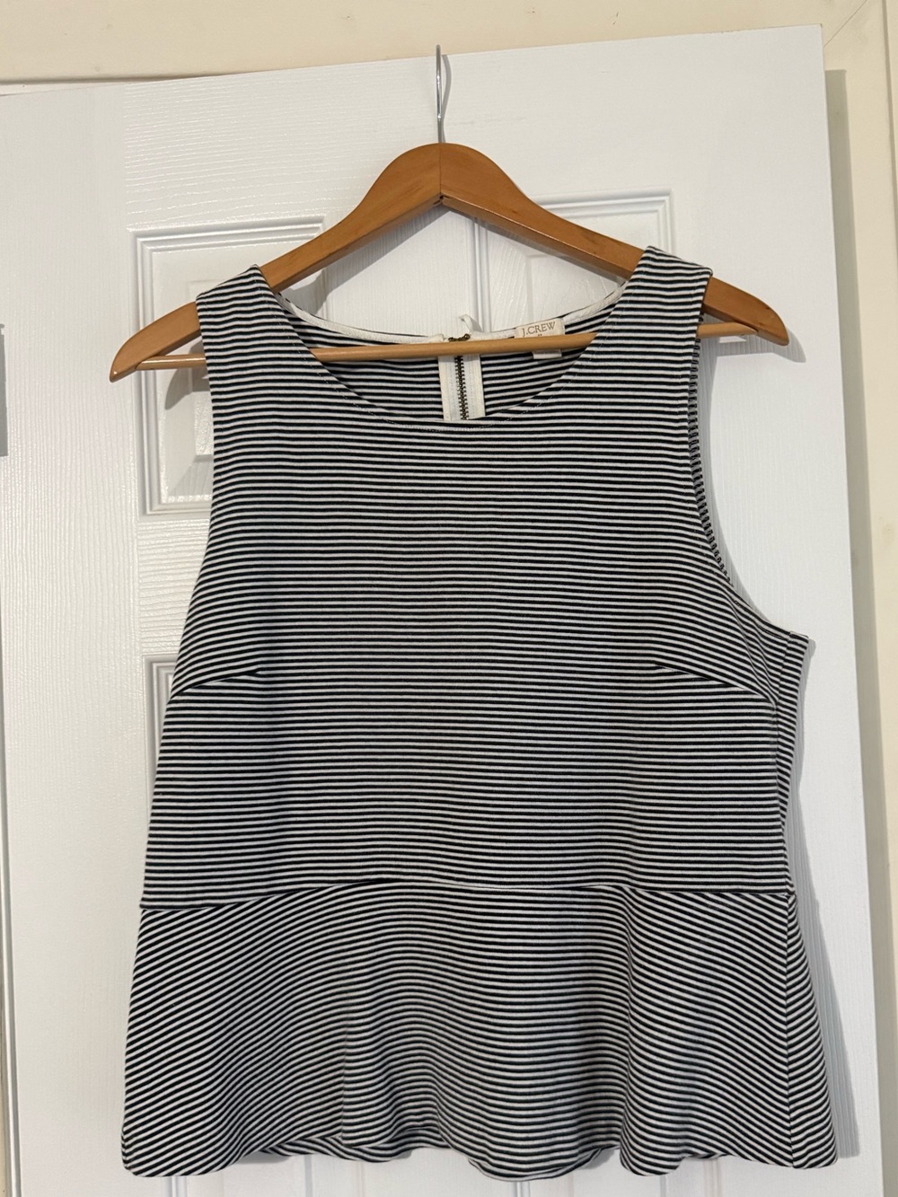 J. Crew Black and White Striped Sleeveless Peplum Top